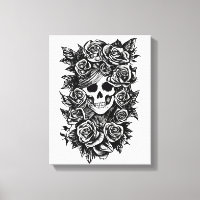 Crâne Rose Goth Dessin original à l'encre Art