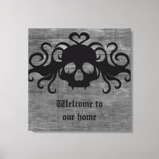 Toile Crâne vampire croisé gris et noir