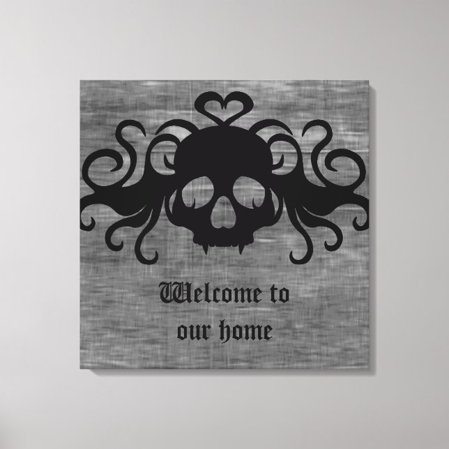 Toile Crâne vampire croisé gris et noir (Recto)