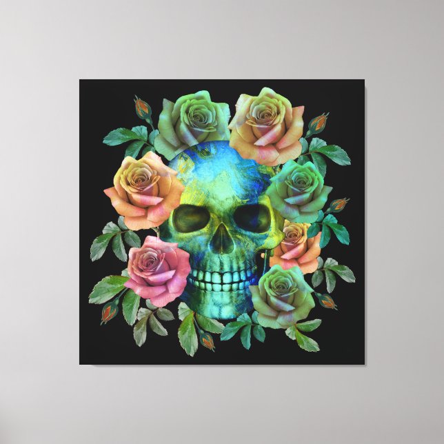 TOILE CRÂNE VERT DE LA MORT AVEC FLEURS (Recto)