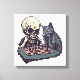 Toile Crâne vs Chat � Bataille d'Échecs Drôle