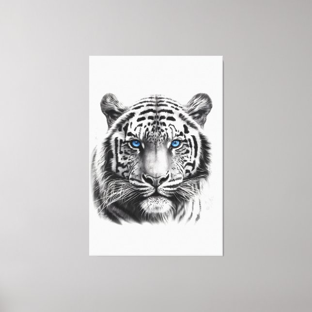 Toile Crayon tigre Dessin avec yeux bleus (Recto)