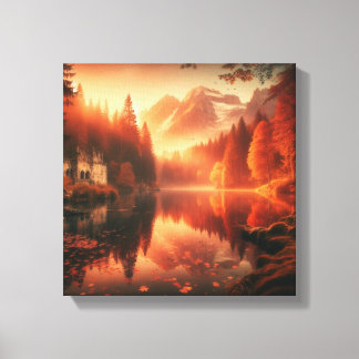 Toile Crépuscule Ambre sur un Lac Alpin Enchanté