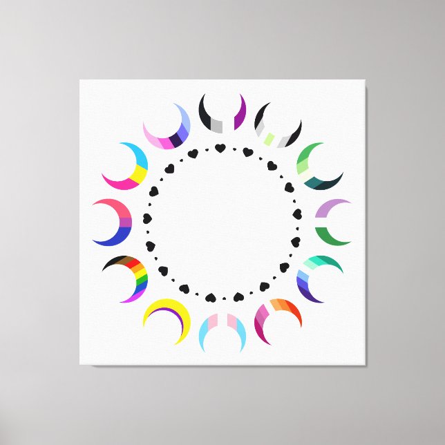 Toile Crescent Pride Lunes et Coeurs Noirs (Recto)