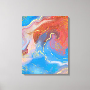 Toile Crimson, Blush, Blue and Gold Marbled Alcohol Ink