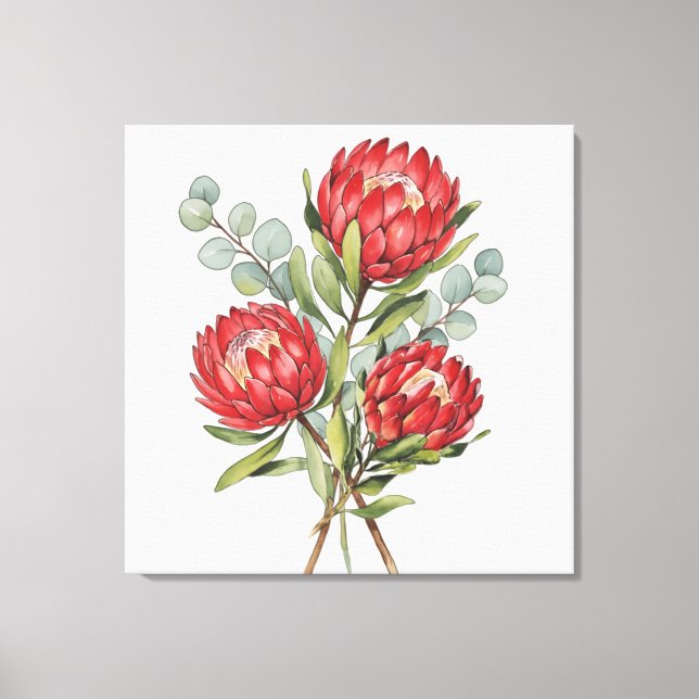 Toile Crimson Protea Bouquet Watercolor (Recto)