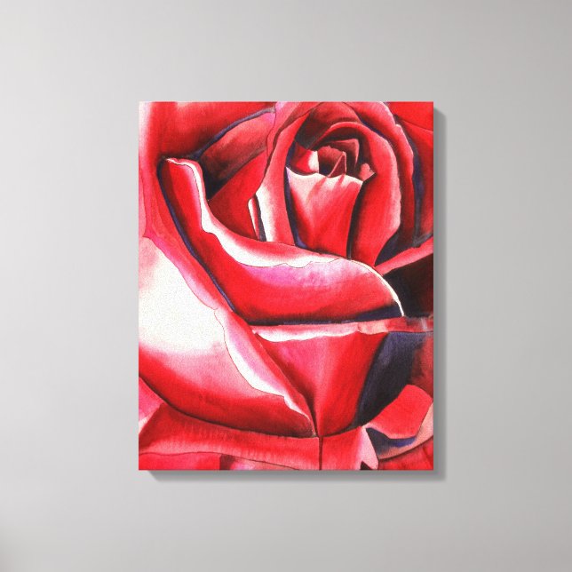 Toile Crimson Rose rouge original aquarelle peinture (Recto)