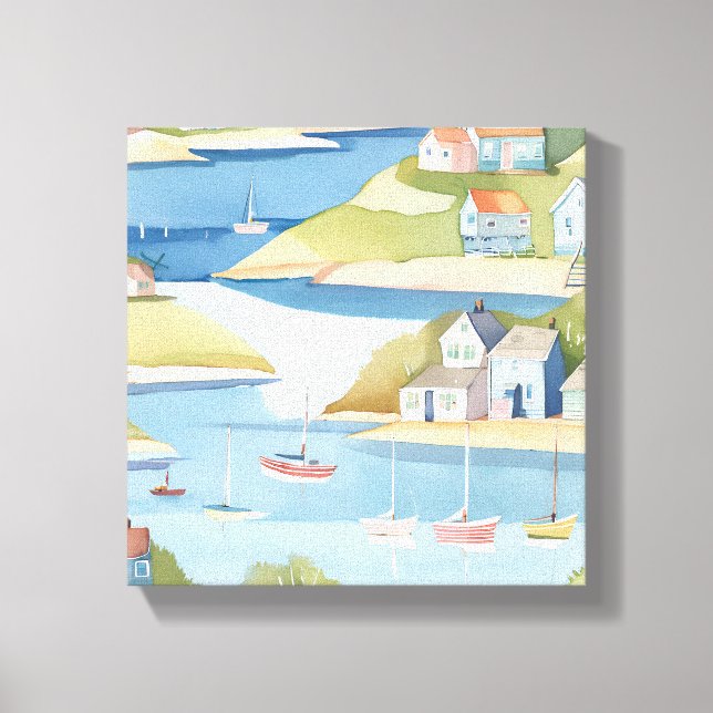 Toile Crique de bateaux | Peinture moderne à l'aquarelle (Recto)