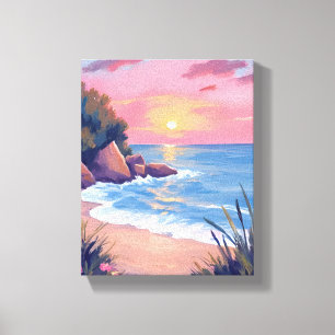 Toile Crique Paradisiaque Coucher de soleil aux vagues
