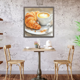 Toile Croissant & Cappuccino Aquarelle Café Cuisine Art