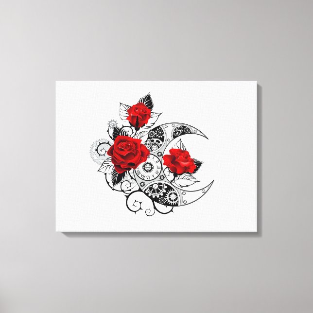 Toile Croissant mécanique avec roses rouges (Recto)