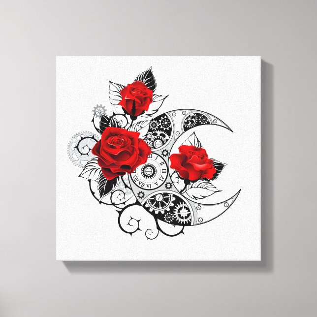 Toile Croissant mécanique avec roses rouges (Recto)