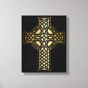 Toile Croix celtique de noeud dans l'or et le noir
