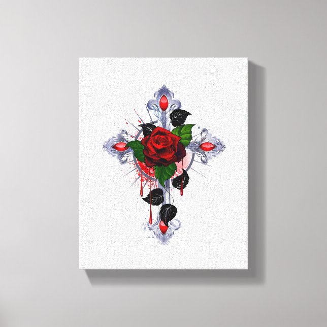 Toile Croix d'argent avec une rose rouge (Recto)