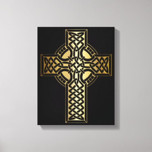 Toile Croix de noeud celtique en or et noir (Recto)