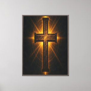 Toile Croix d'or rayonnante - Art spirituel