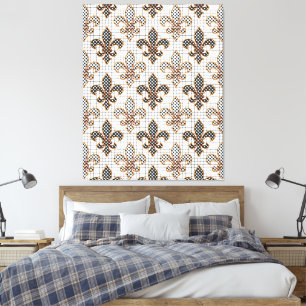 Toile Croix noire et blanche en hachures à pois Fleur-de