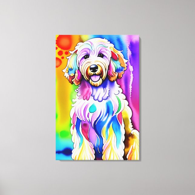 Toile Croquis coloré Happy Goldendoodle Chien (Recto)