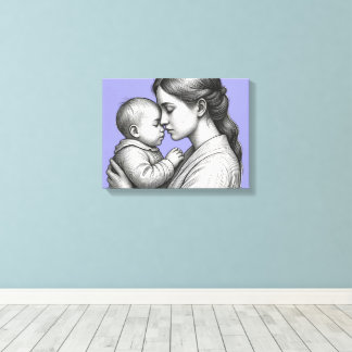 Toile croquis de mère et de bébé sur fond bleu