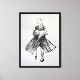 Toile Croquis de mode de femme en manteau de soufflage