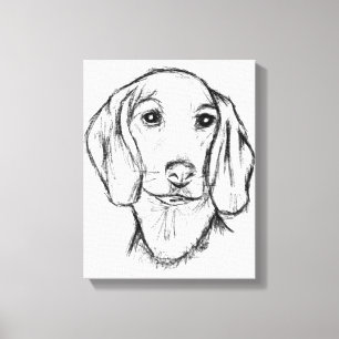 Toile croquis de teckel dessiné à la main en noir et bla