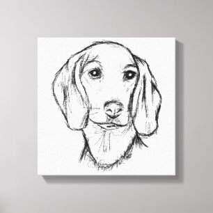 Toile croquis de teckel dessiné à la main en noir et bla