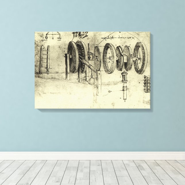 Toile Croquis d'ingénierie de Léonard de Vinci d'une rou (Insitu (Plancher de Bois))