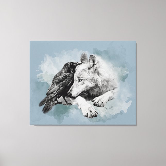 Toile Crow et loup noirs et blancs (Recto)