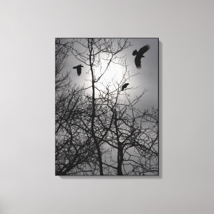 Toile Crows Branches de l'arbre solaire Silhouette Paysa