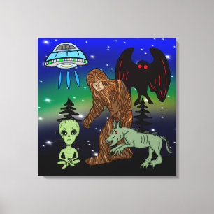 Toile Cryptid Big Foot Alien Mothman UFO Chupacabra