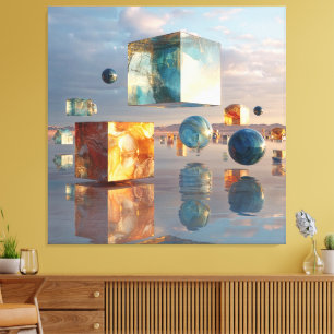 Toile Cubes et sphères surréalistes flottants