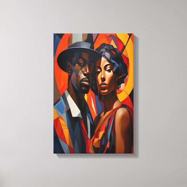 Toile Cubisme Abstrait Gras Couple Portrait - Art Modern (Recto)