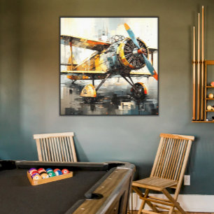 Toile Cubist Biplane : Art de l'aviation Vintage Abstrai