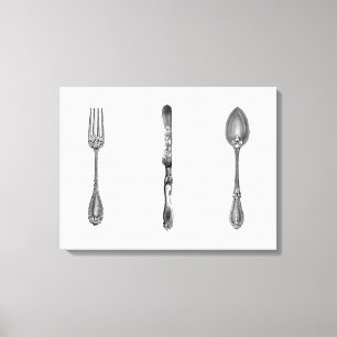 Toile Cuisine vintage Black & White Fork Cuisine Cuisine