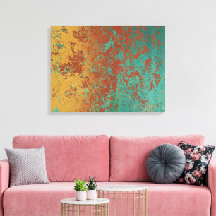 Toile Cuivre Turquoise Bleu Orange Texture Brown