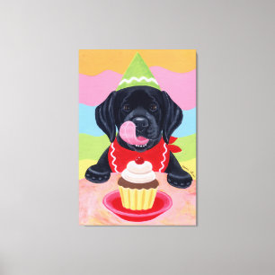 Toile Cupcake d'anniversaire des chiots noirs du Labrado
