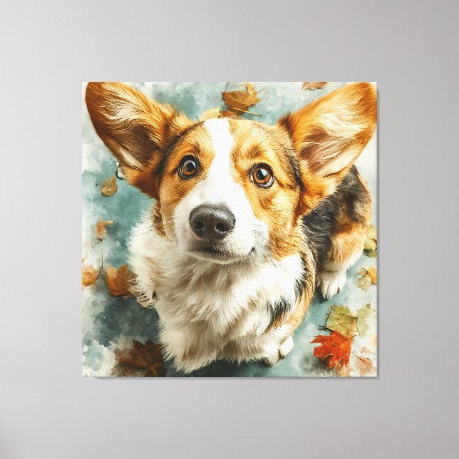 Toile Curieux Corgi Regard d'Automne (Recto)