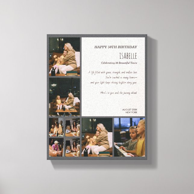 Toile Custom 50th Birthday Photo Collage Canvas Print (Recto)