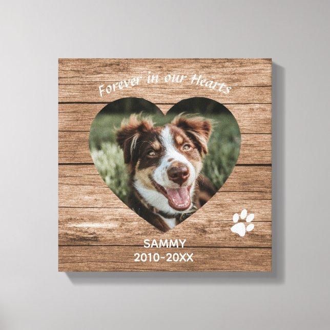 Toile Custom Chien Memorial Bois rustique et photo (Recto)