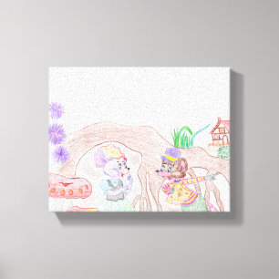 Toile Custom Kids Artwork, deux mignonnes souris, fleurs