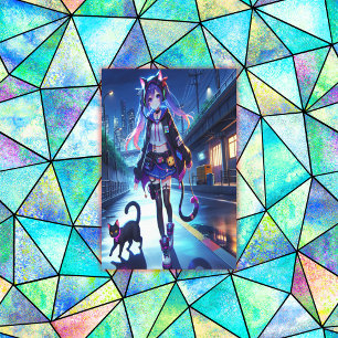 Toile Cute Anime Gamer Girl & Cat Extra Grande