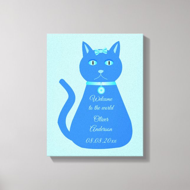 Toile Cute Blue Baby Boy Chat sur mesure Nursery (Recto)