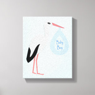 Toile Cute Blue Baby Boy Stork