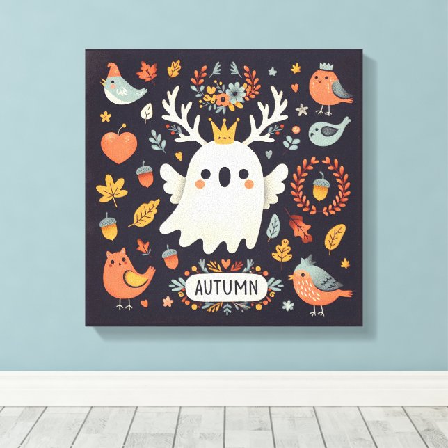 Toile Cute Boho Automne Fantôme couronne Décale murale (Insitu (Plancher de Bois))