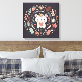 Toile Cute Boho Automne Ours couronne Décale murale