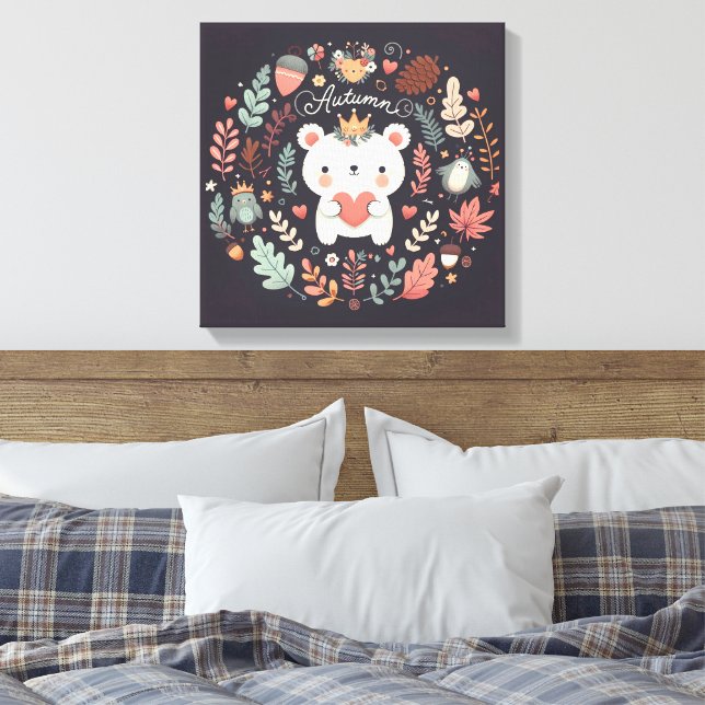 Toile Cute Boho Automne Ours couronne Décale murale (Insitu(Chambre))
