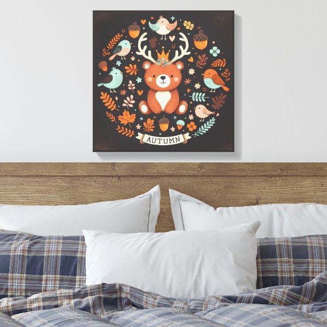 Toile Cute Boho Automne Ours couronne Décale murale (Insitu(Chambre))