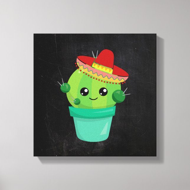 Toile Cute Cactus dans un Sombrero sur tableau noir (Recto)