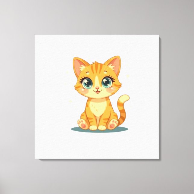 Toile **Cute Cartoon Cat – Adorable Kitty Illustration** (Recto)