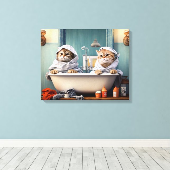 Toile Cute Cats Couple dans la baignoire Parfait pour la (Insitu (Plancher de Bois))
